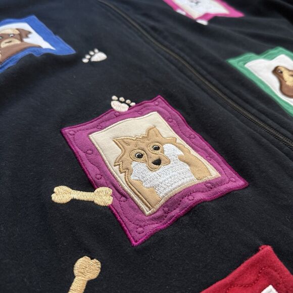 Bechamel Womens Sz XL Black Dog Breed Patches Jacket Full Zip Dog Lover - Picture 3 of 7
